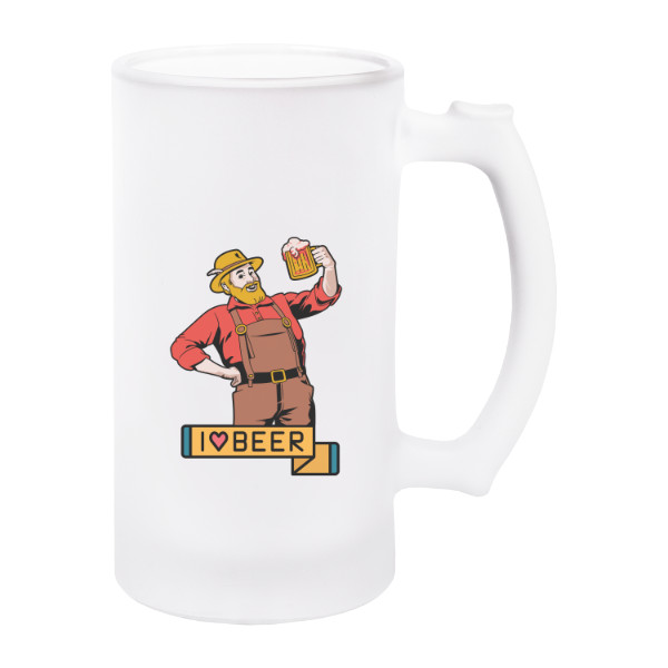 Korbel na pivo - matné sklo s potiskem Půllitr I Love Beer