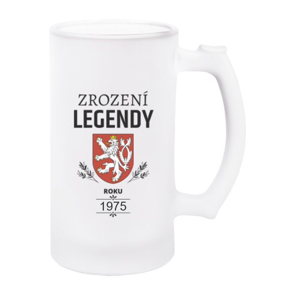 Korbel na pivo - matné sklo s potiskem Půllitr na pivo s potiskem ZROZENÍ LEGENDY